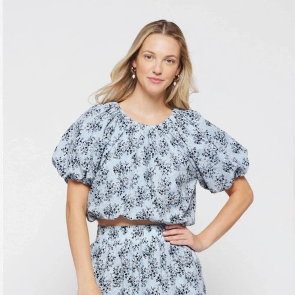 English Factory 100% Cotton Blue Ditsy Floral Print Balloon Sleeve Blouse Top M